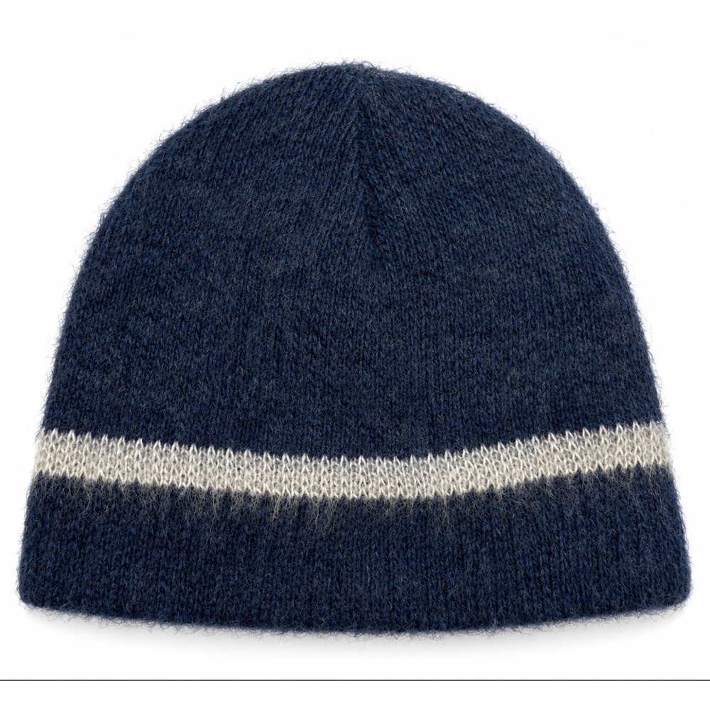 Vtg Wigwam Mohair Wool Blend Beanie Hat Unisex OS Blue Striped Knit USA Retro